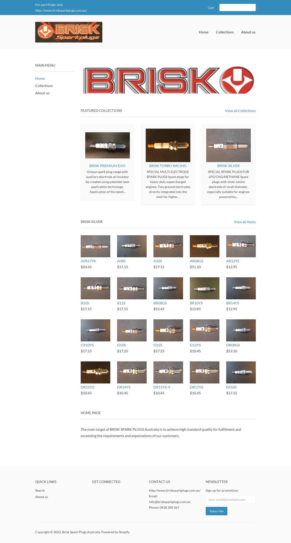 brisk-spark-plugs-australia.myshopify.com shopify website screenshot