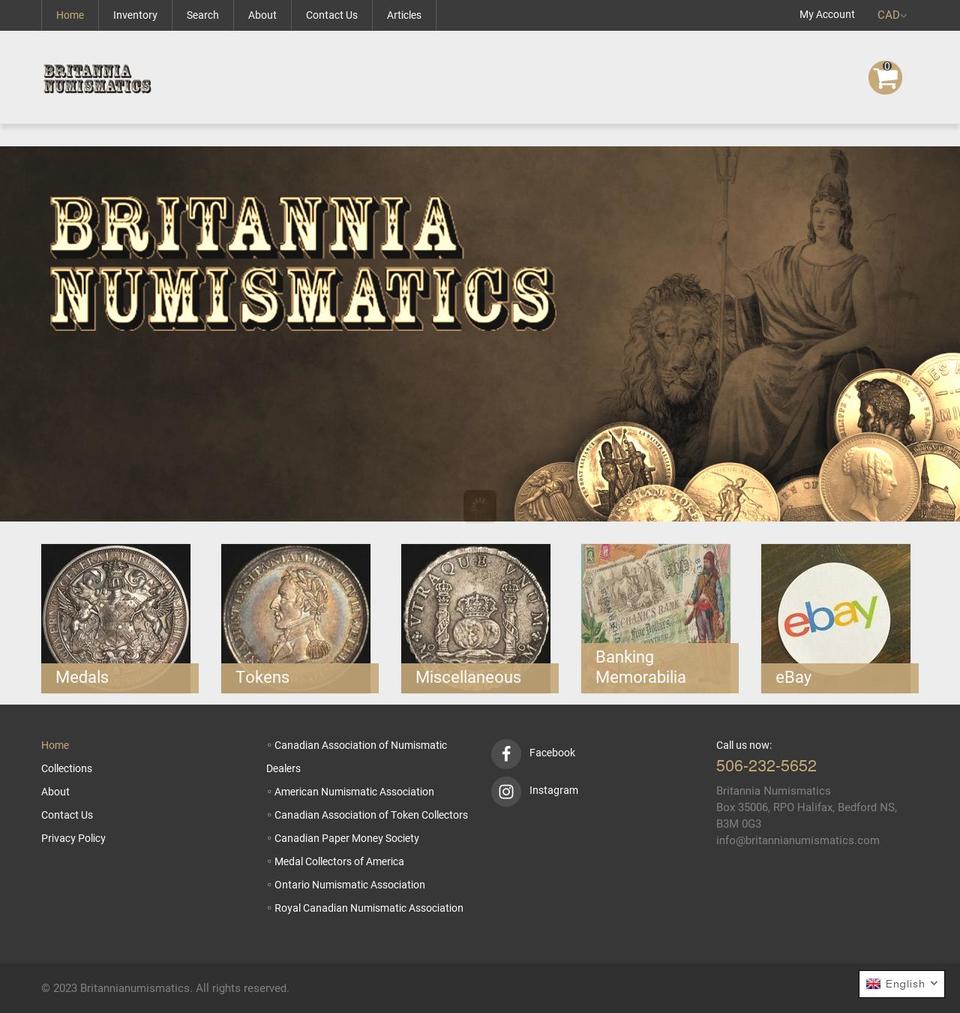 britannianumismatics.com shopify website screenshot