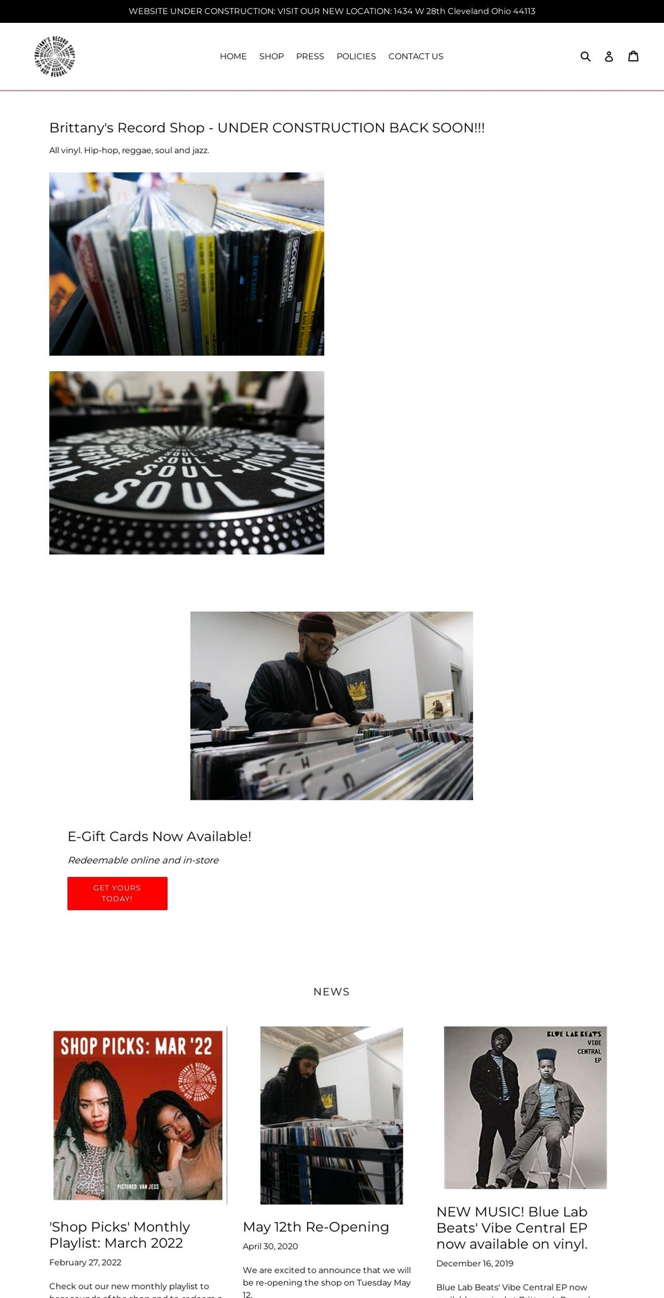brittanysrecordshop.com — Shopify storefront screenshot