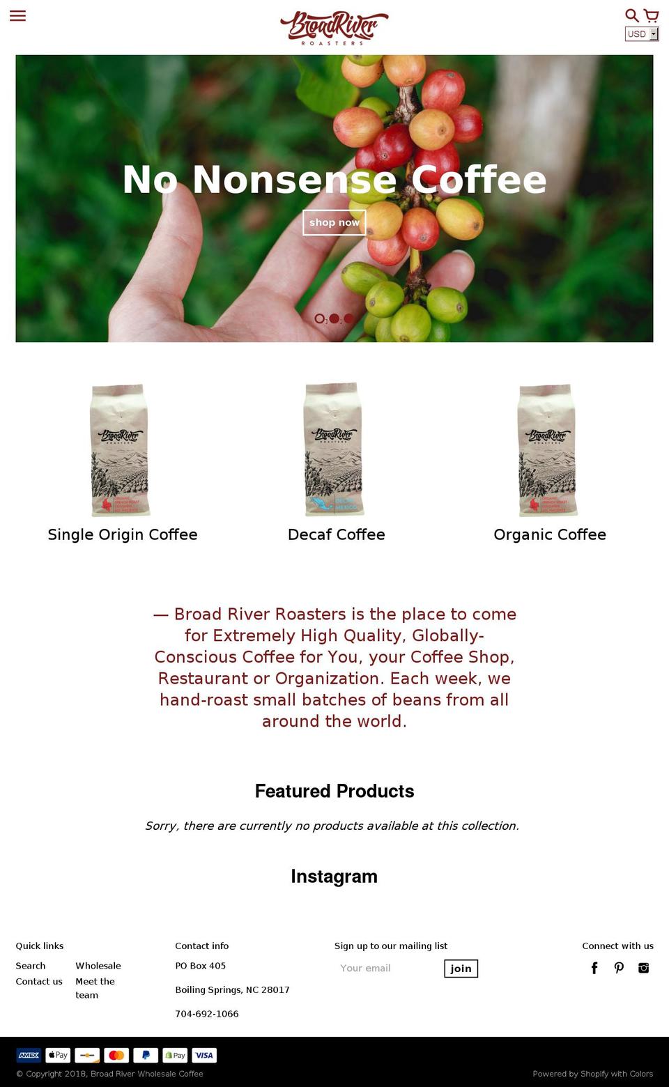 broadriverroasters.com — Shopify storefront screenshot