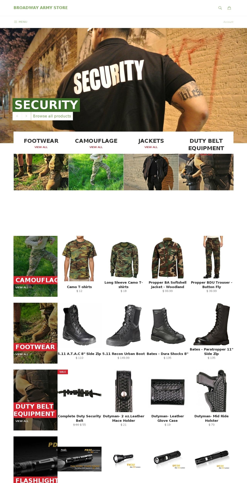 broadwayarmystore.net shopify website screenshot