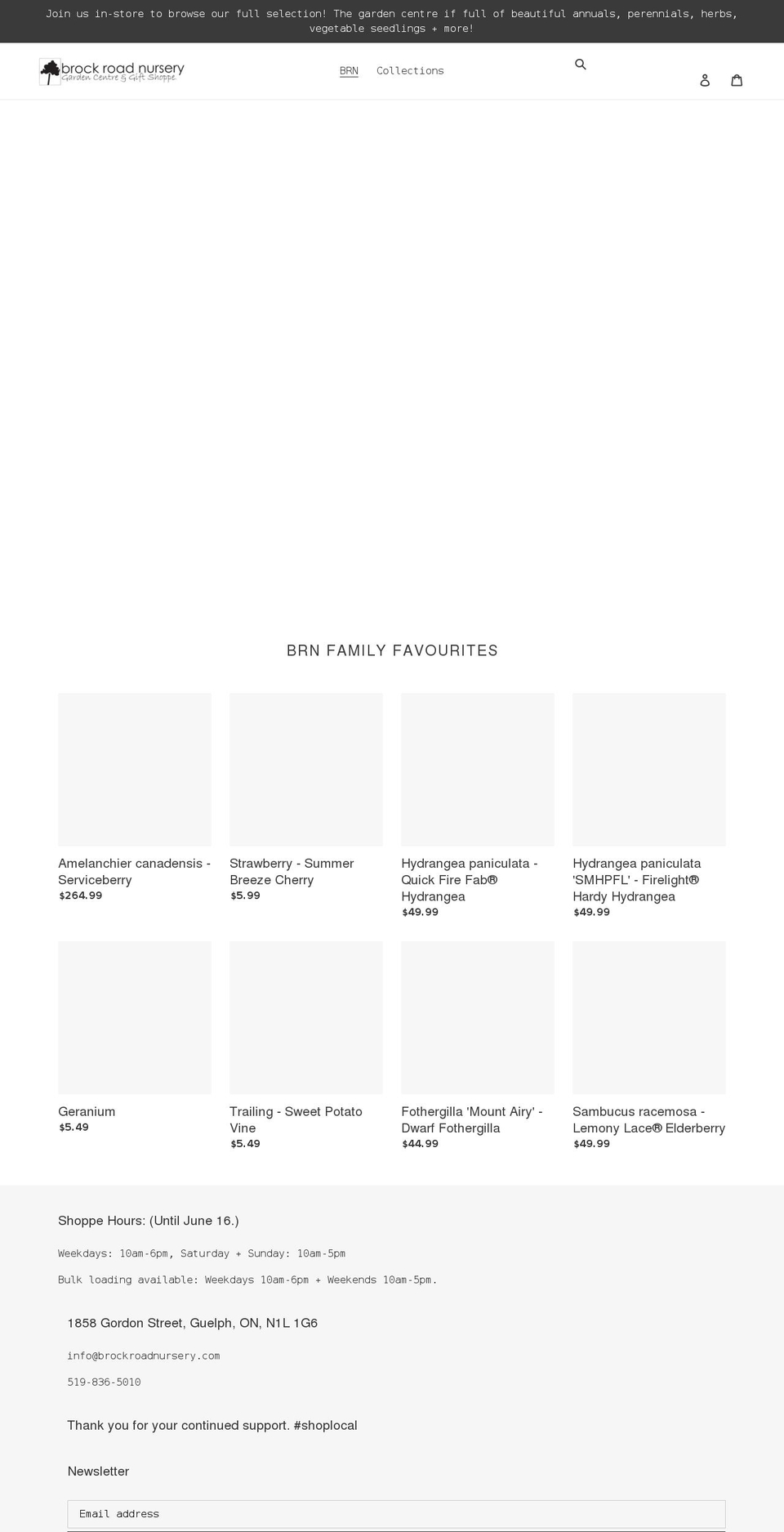 brockroadnursery.ca shopify website screenshot
