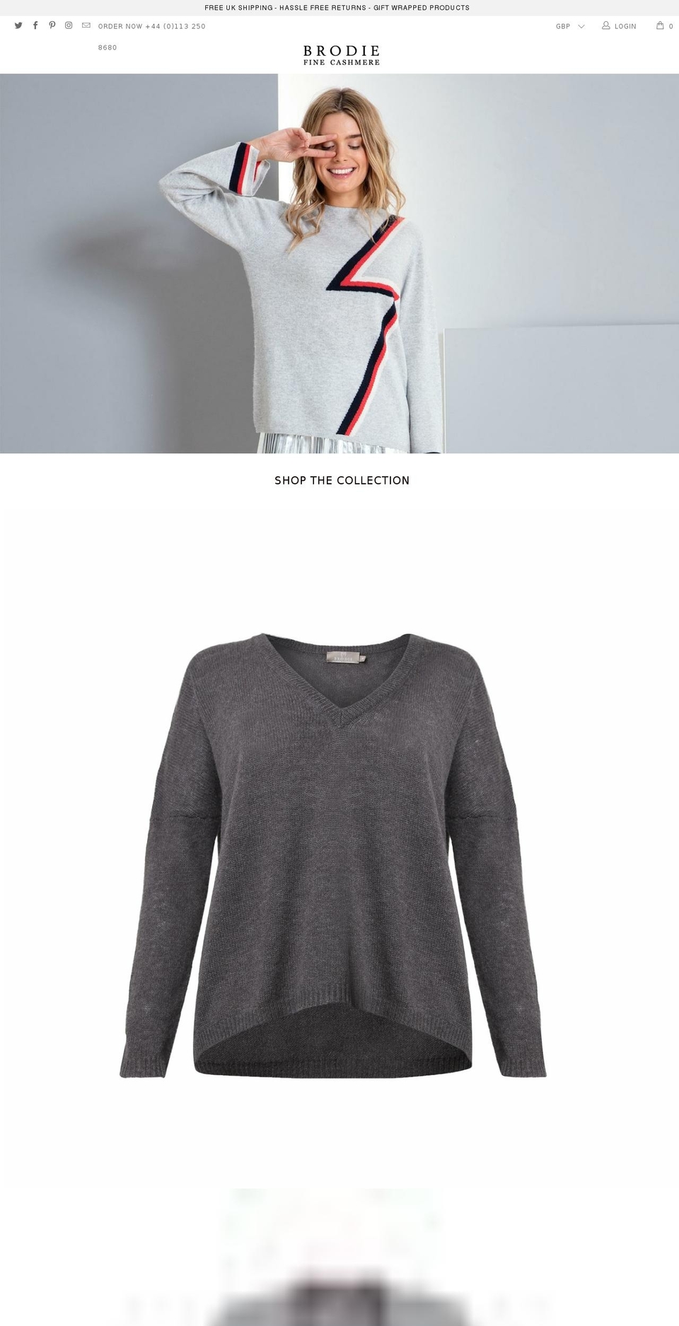 brodiecashmere.com shopify website screenshot