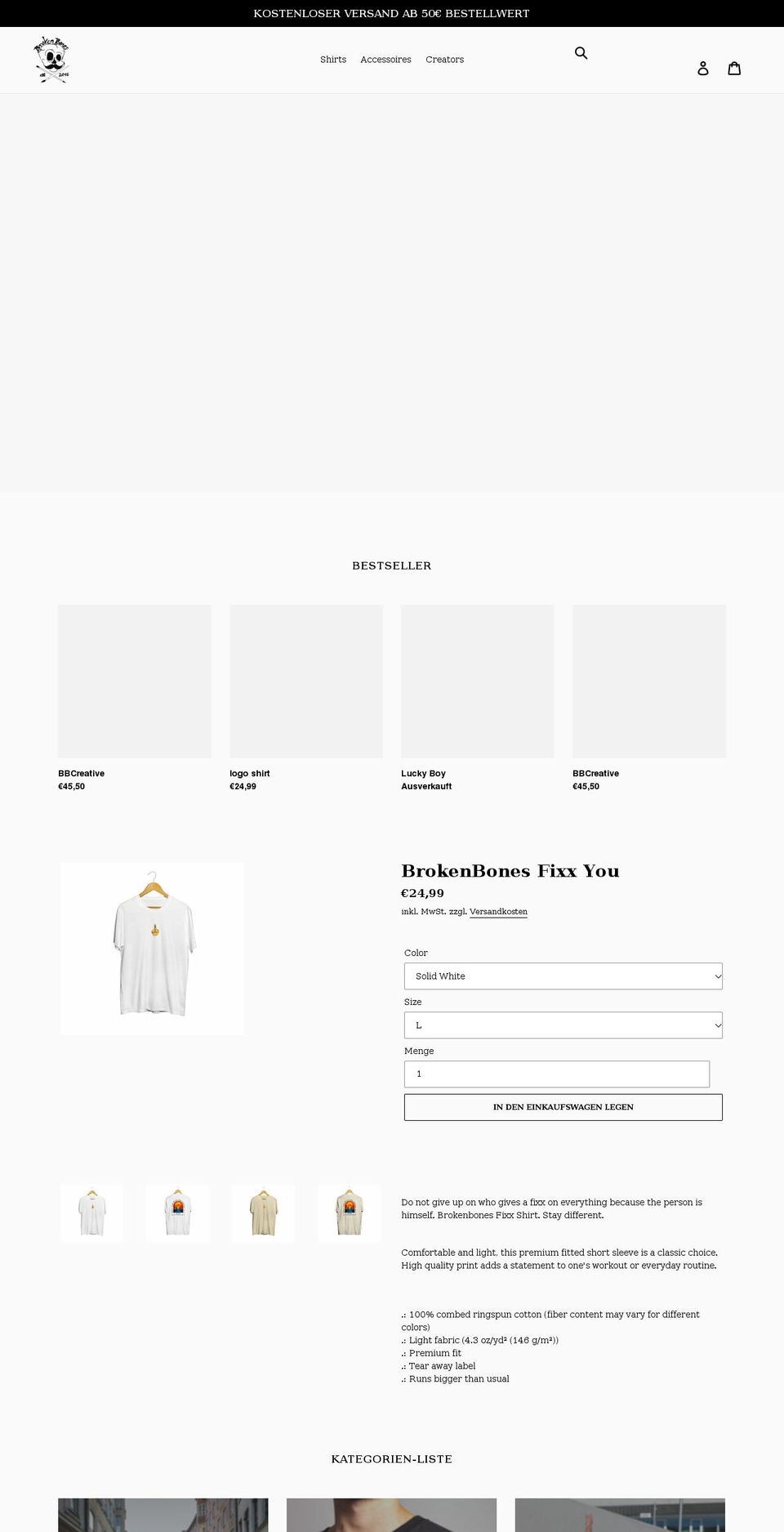 brokenbonesclothing.com shopify website screenshot