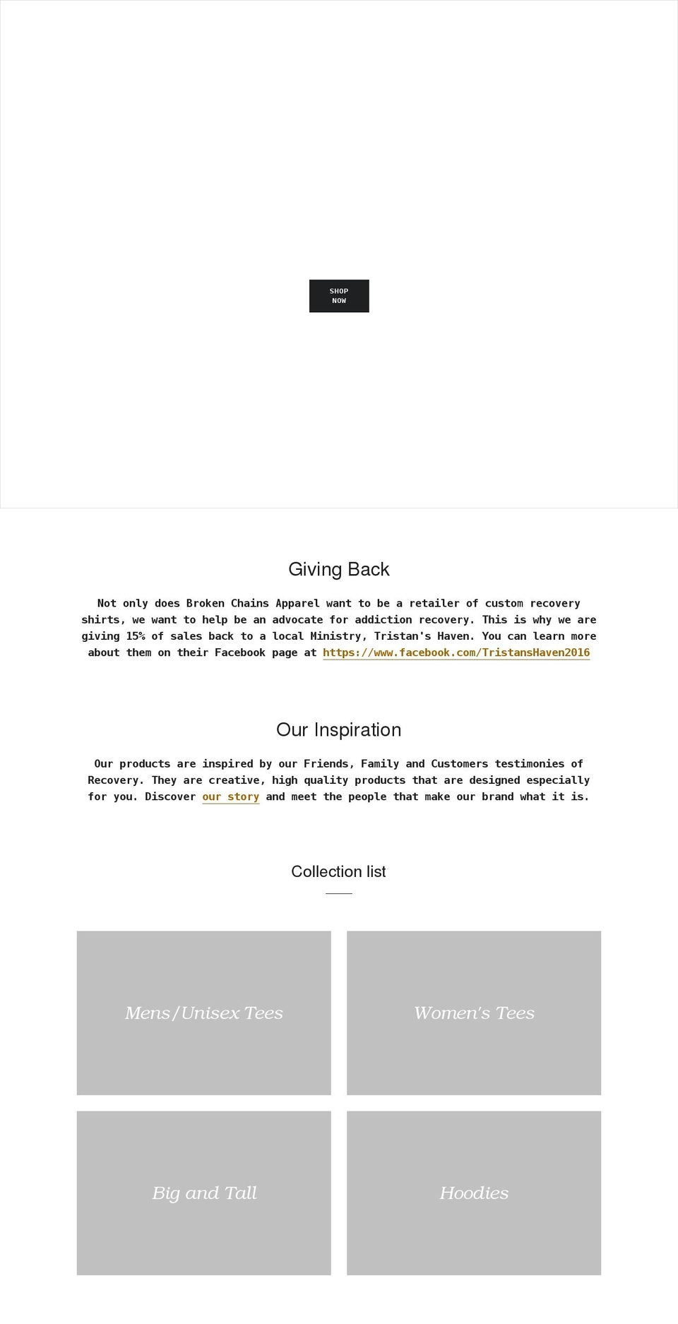 brokenchainsapparel.com shopify website screenshot