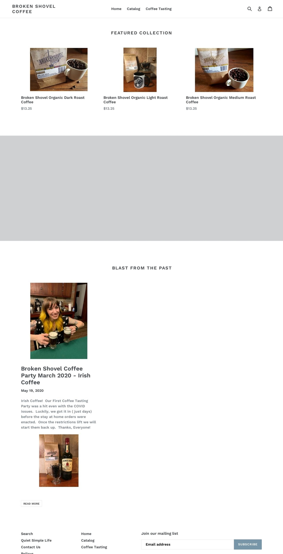 brokenshovelcoffee.com shopify website screenshot