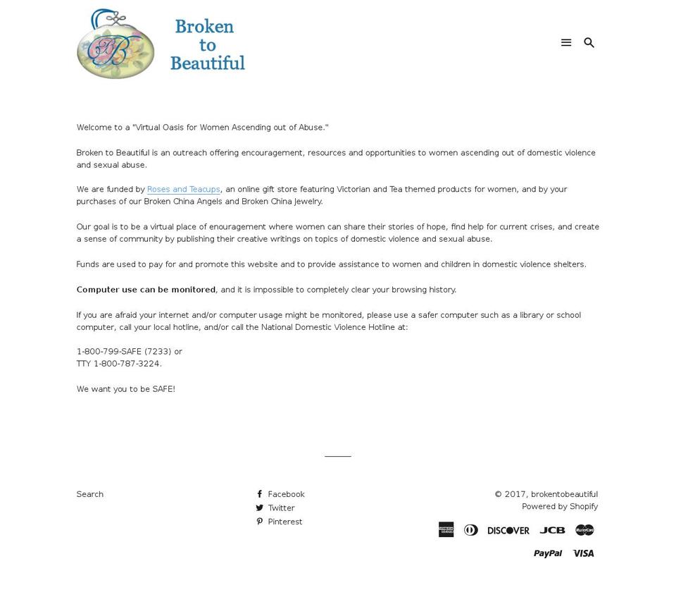 brokentobeautiful.org shopify website screenshot