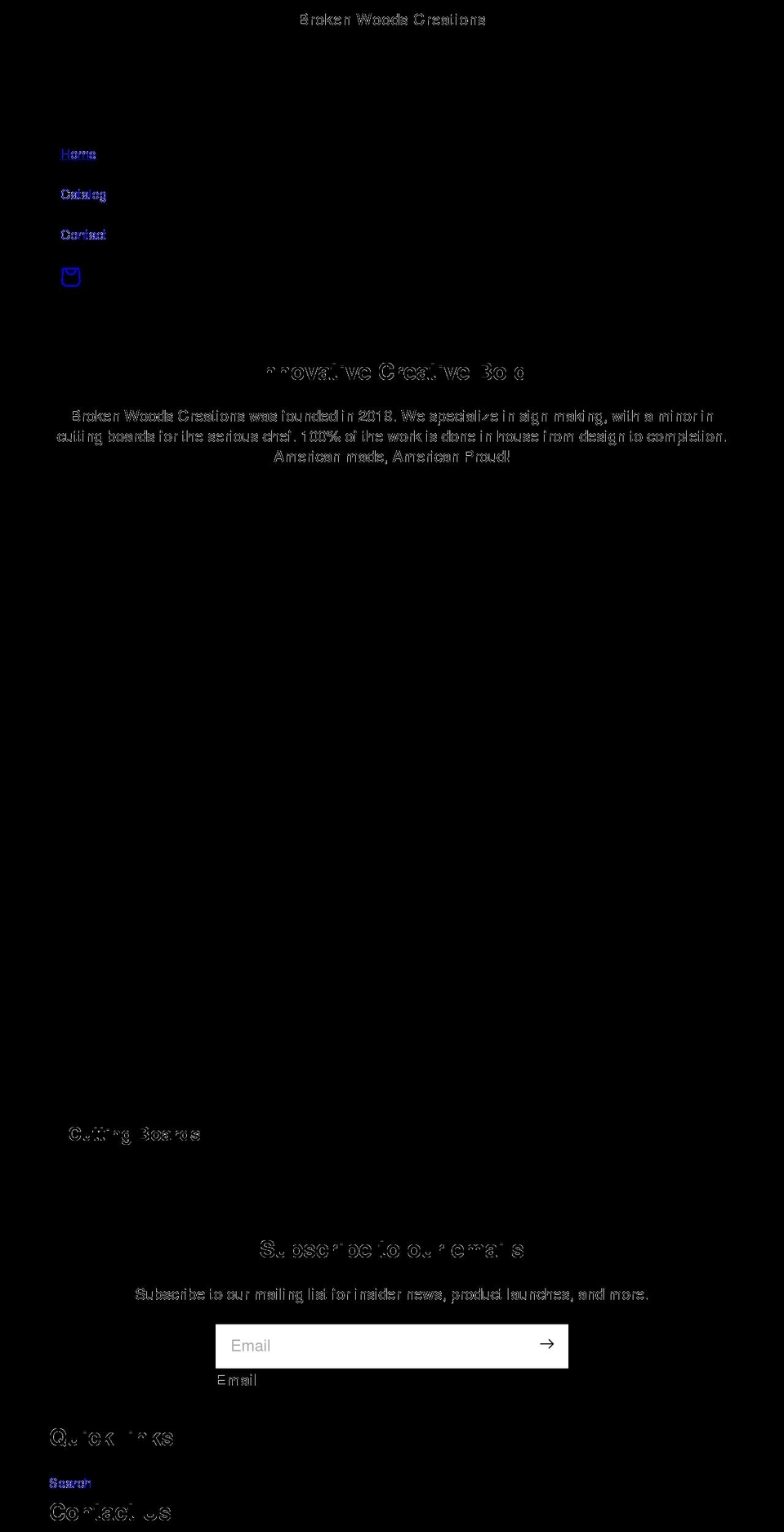 brokenwoodscreations.com shopify website screenshot