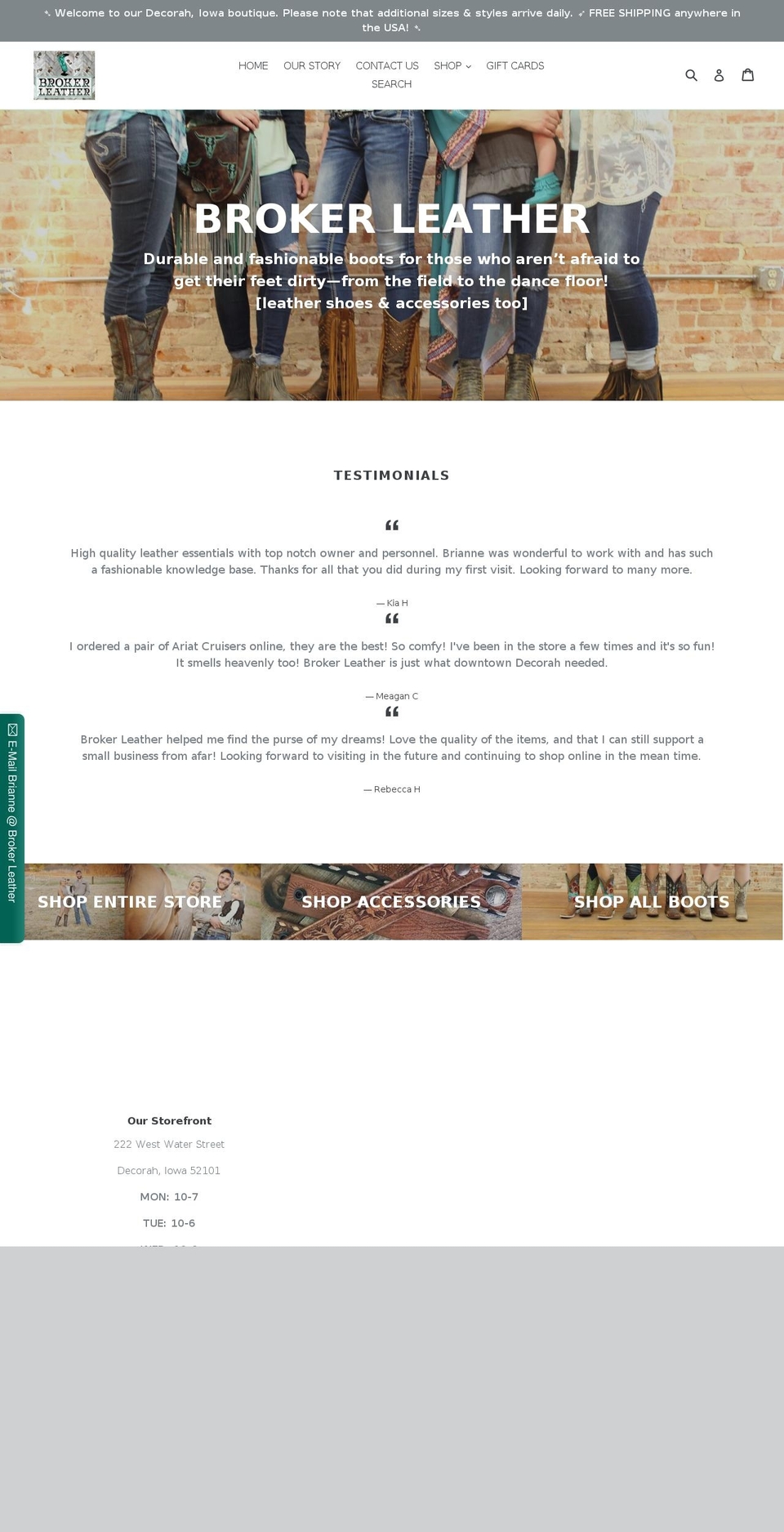 brokerleather.com — Shopify storefront screenshot