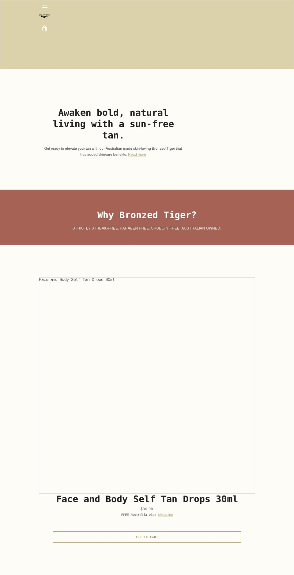 bronzedtiger.com shopify website screenshot