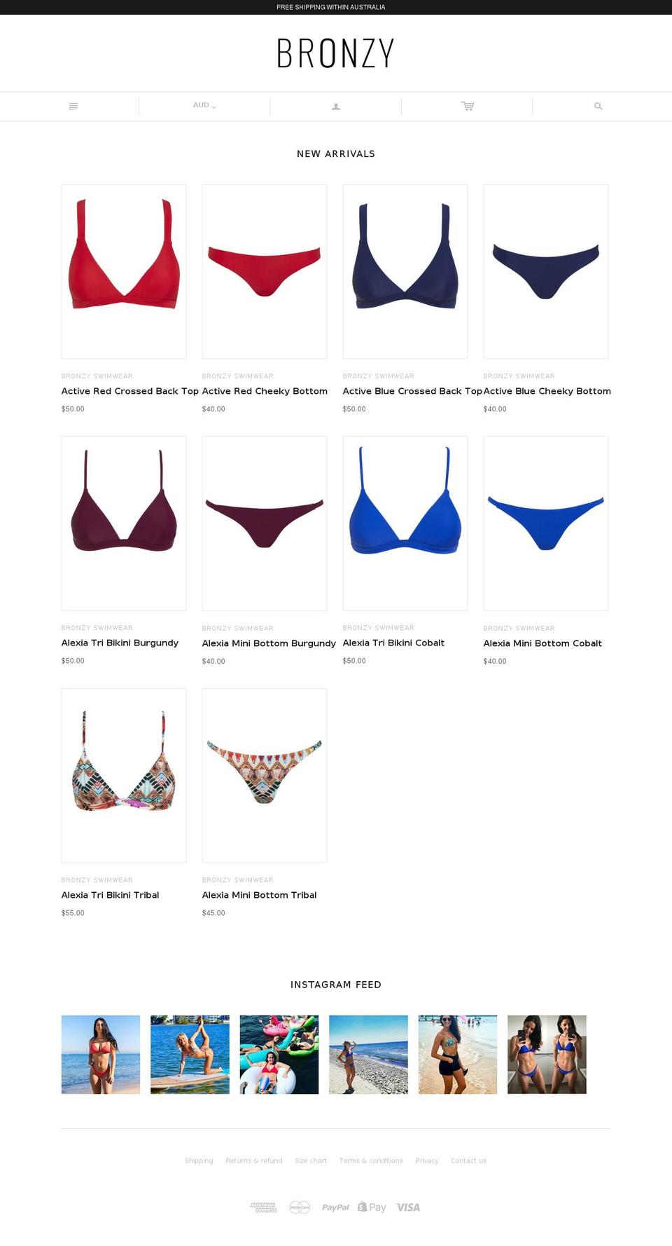 bronzyswimwear.com — Shopify storefront screenshot