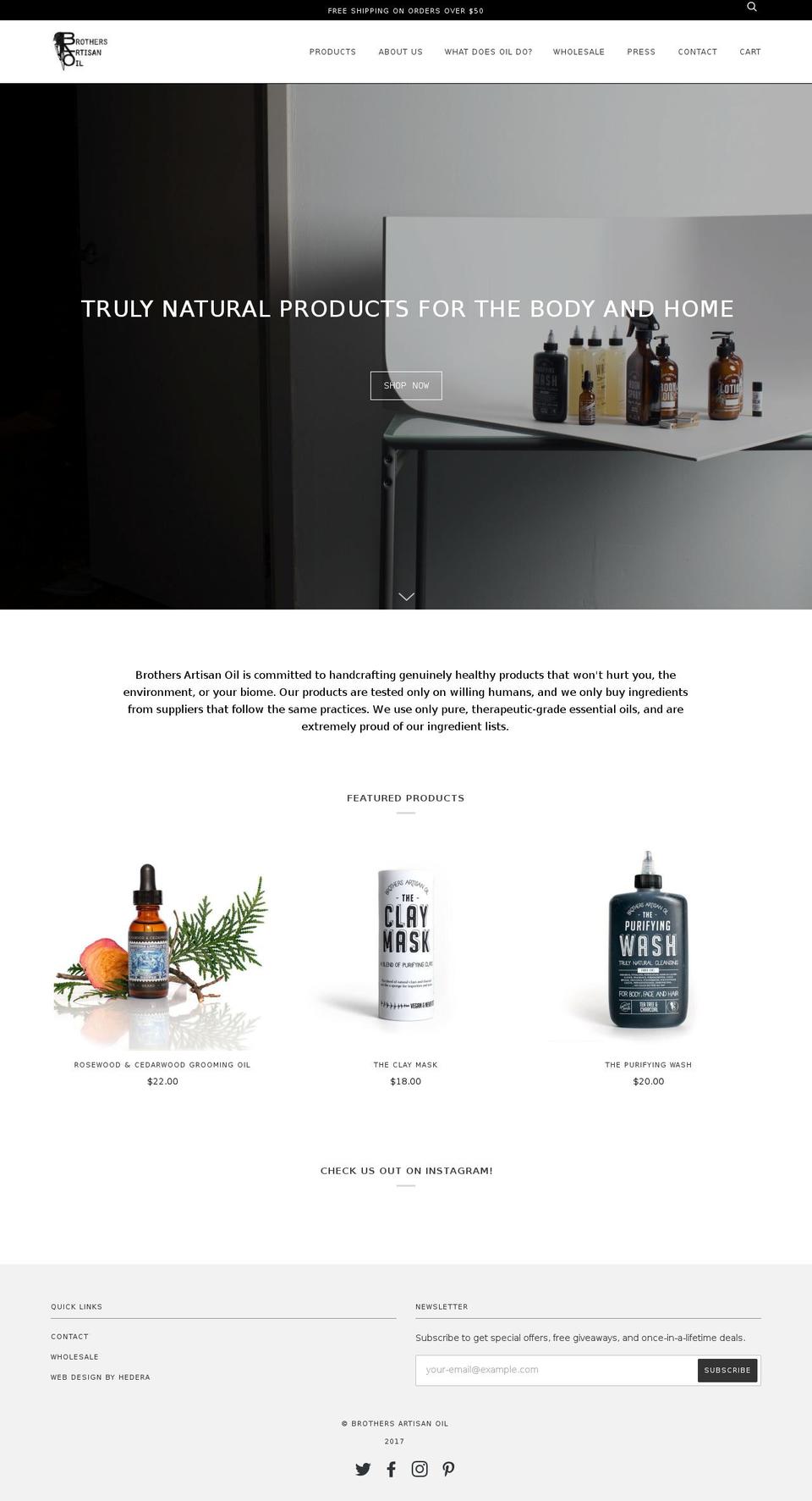 brothersartisanoil.com shopify website screenshot