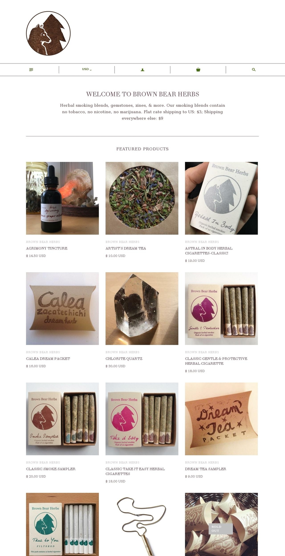 brownbearherbs.com shopify website screenshot