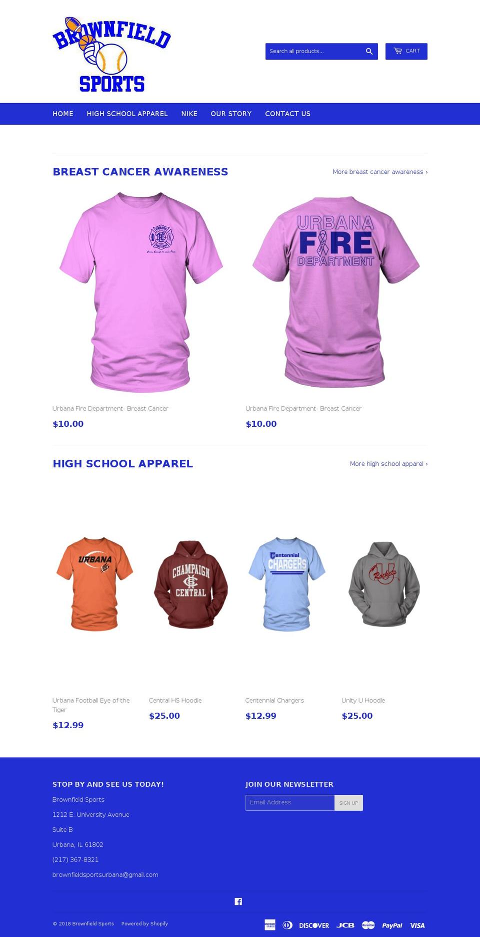 brownfieldsports.net shopify website screenshot