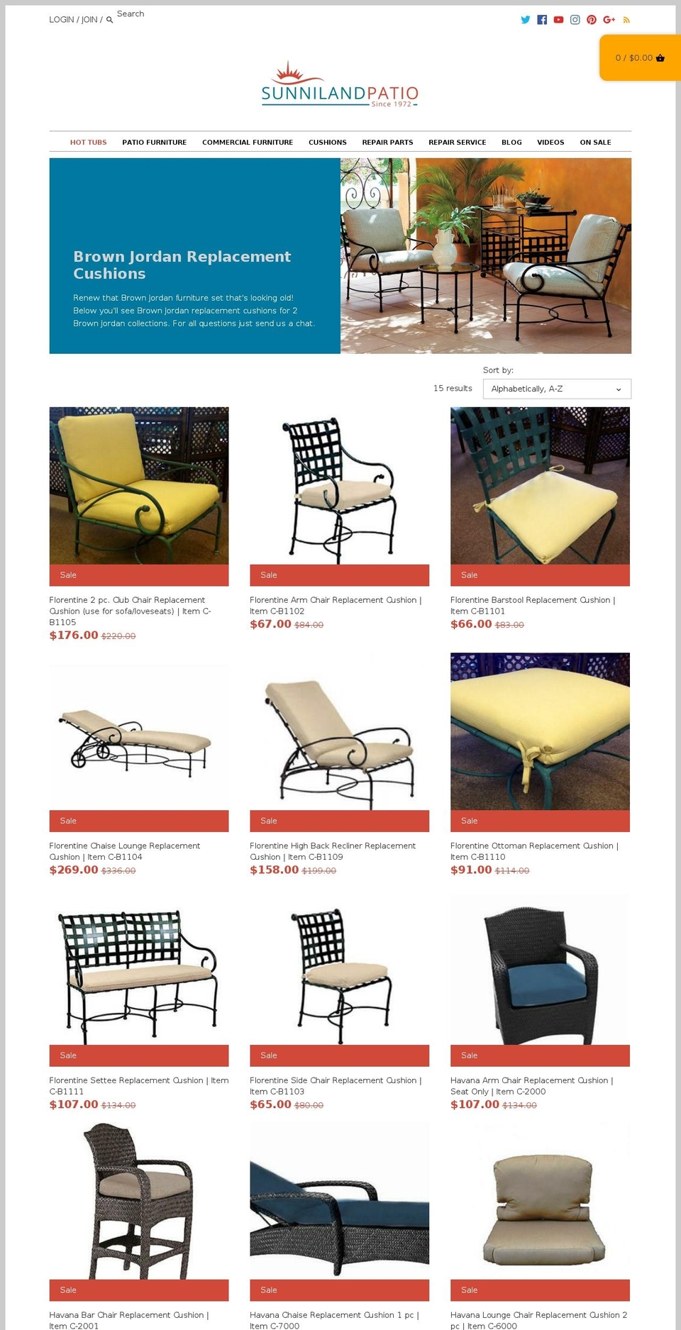 brownjordanreplacementcushions.com — Shopify storefront screenshot