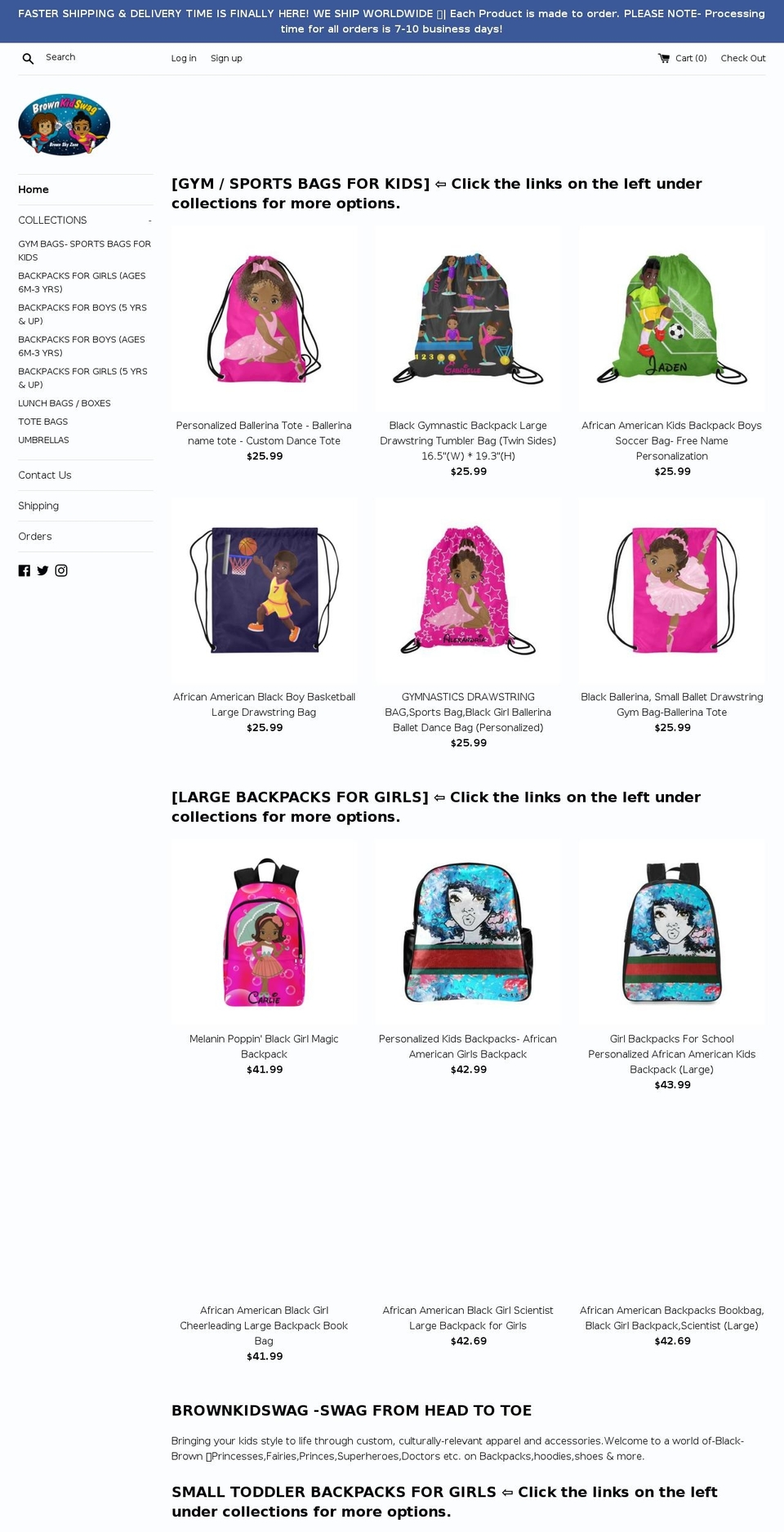 brownkidswag.com — Shopify storefront screenshot