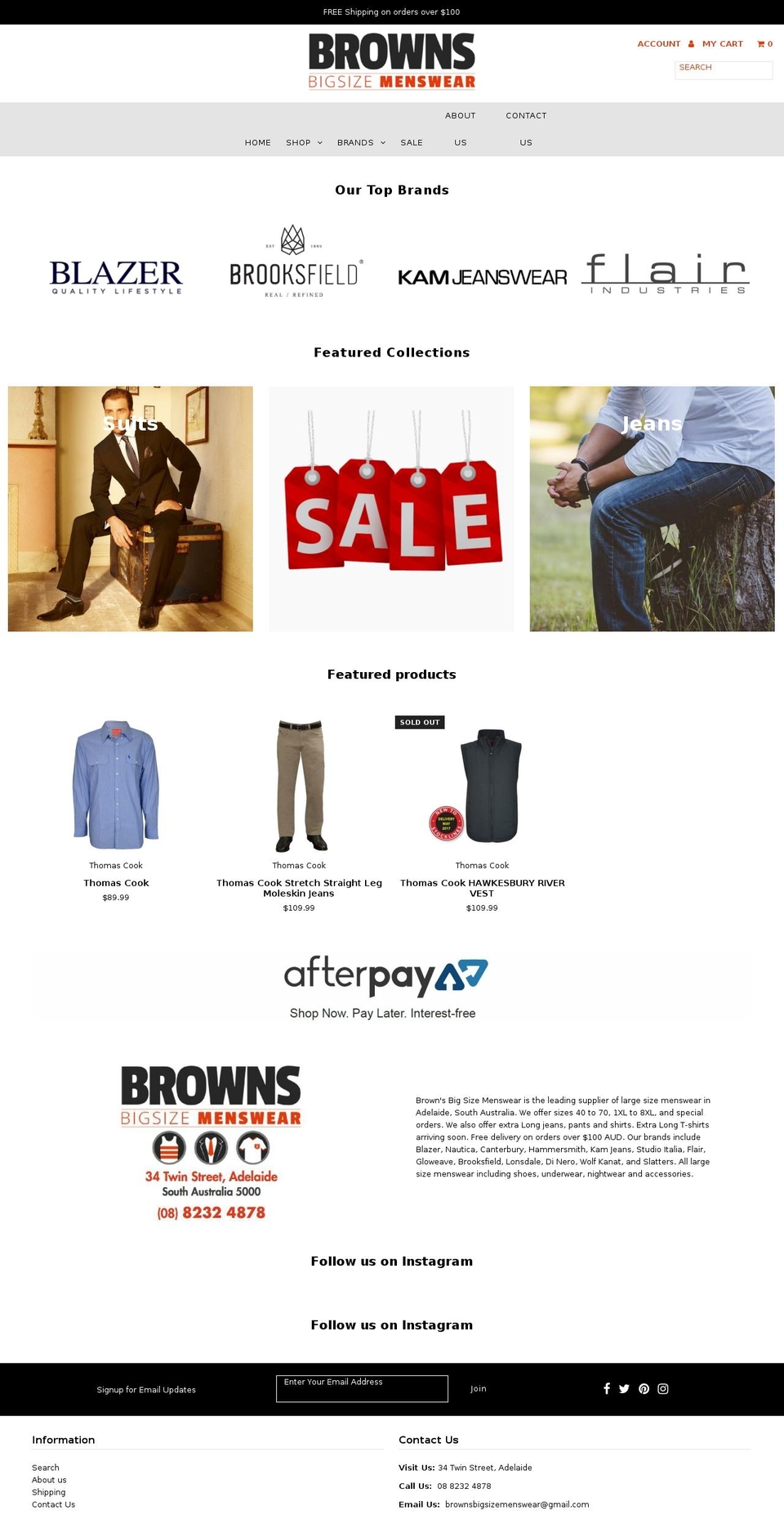 brownsbigsize.com.au shopify website screenshot