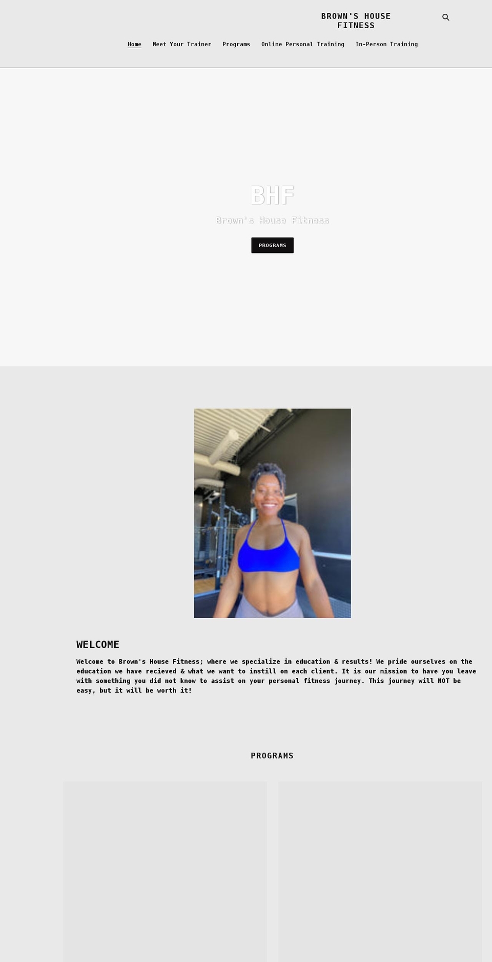 brownshousefitness.com shopify website screenshot