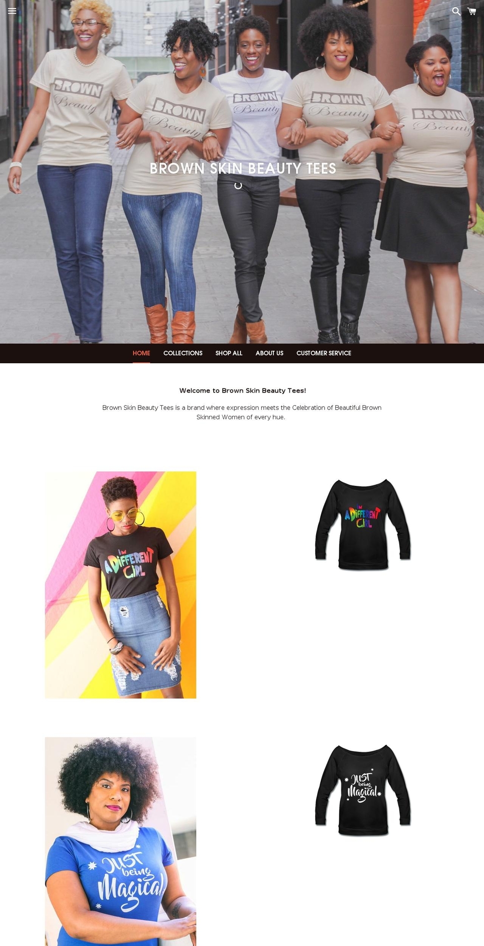 brownskinbeautytees.com shopify website screenshot