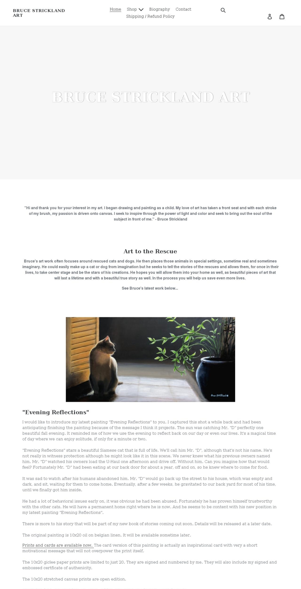 brucestricklandart.com shopify website screenshot