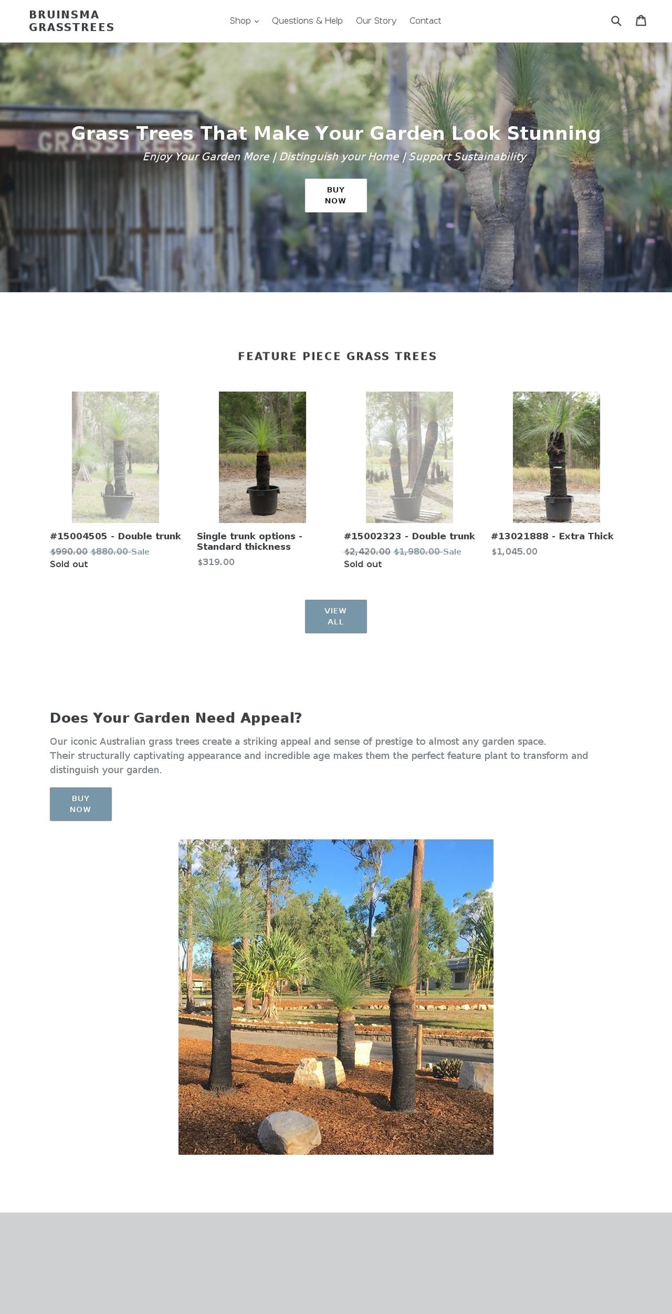 bruinsmagrasstrees.com.au shopify website screenshot