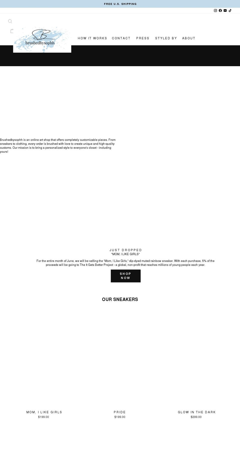 brushedbysophh.com shopify website screenshot