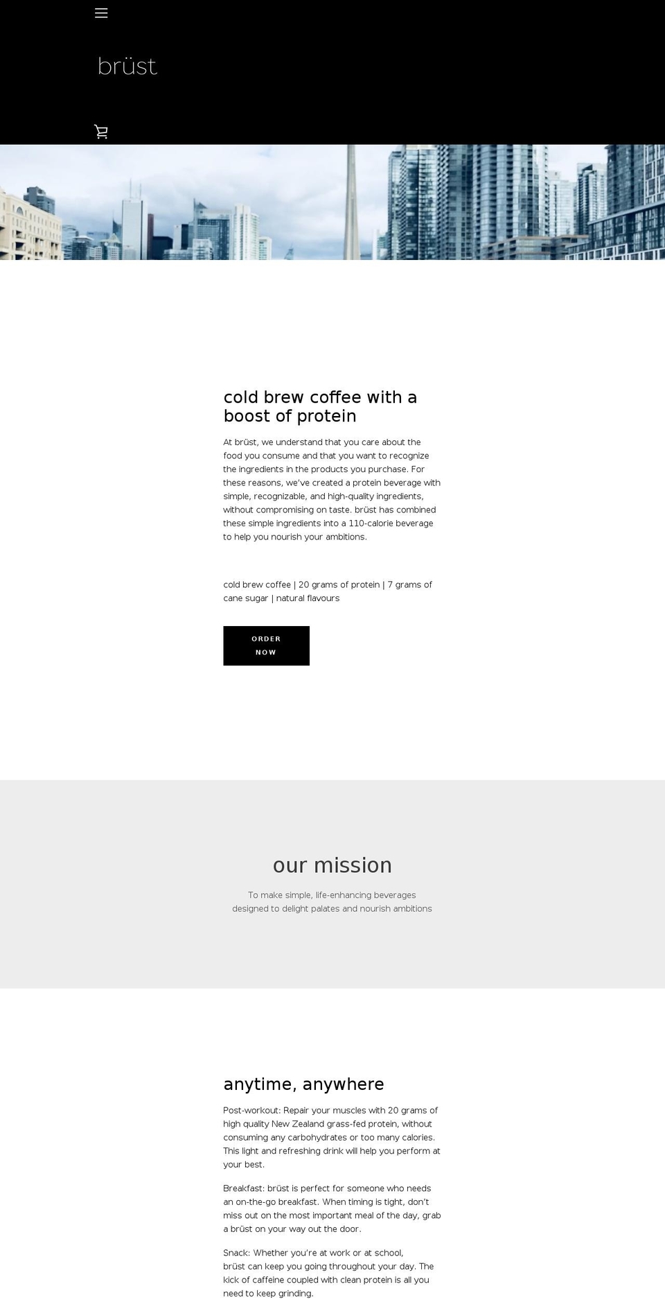 brustbeverages.com shopify website screenshot