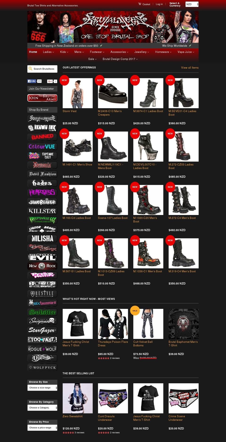 brutalitees.co.nz shopify website screenshot