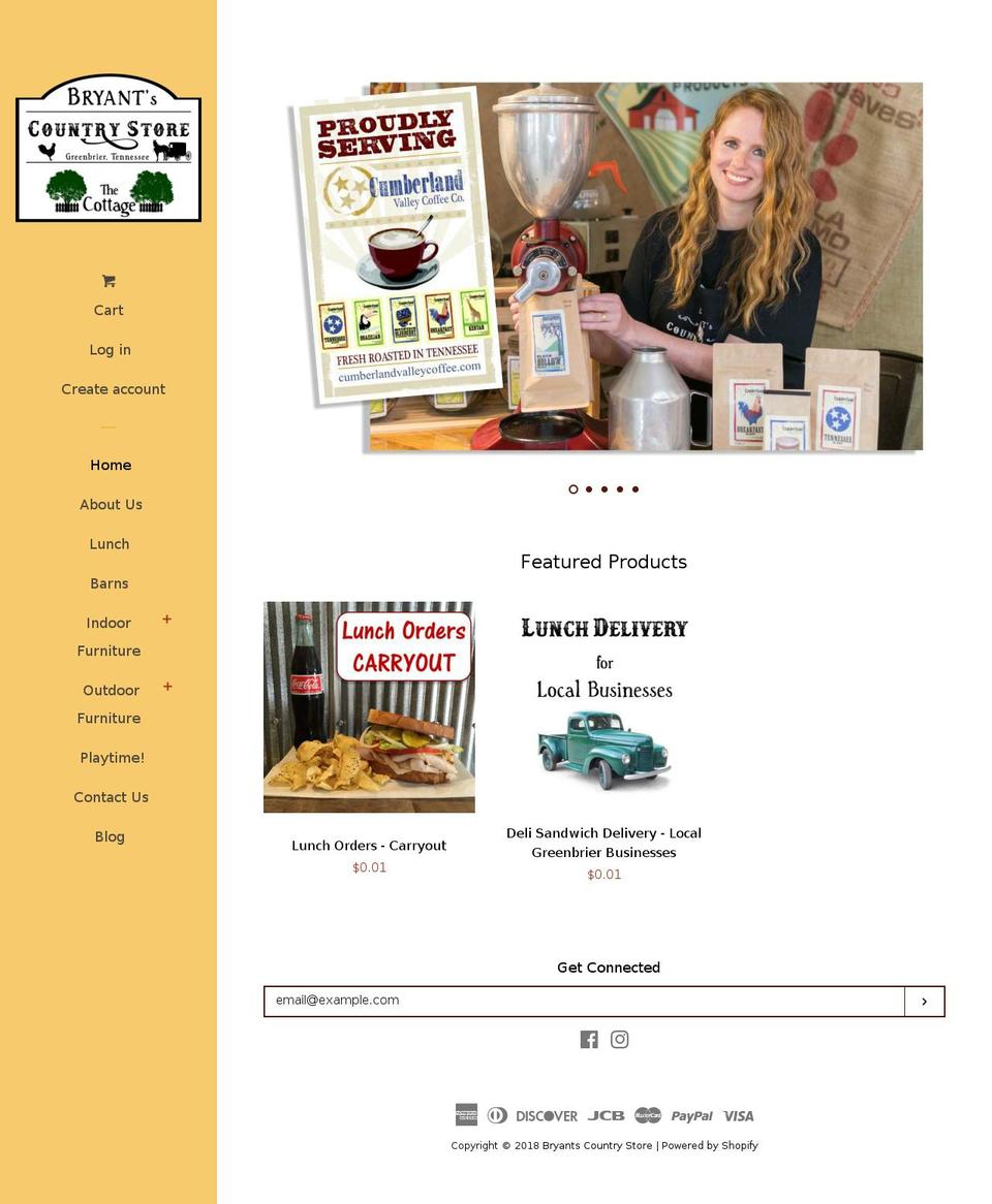 bryantscountrystore.com shopify website screenshot