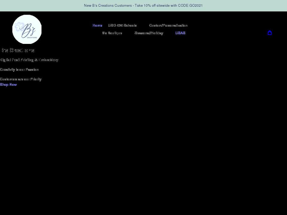 bscreationsusa.com shopify website screenshot