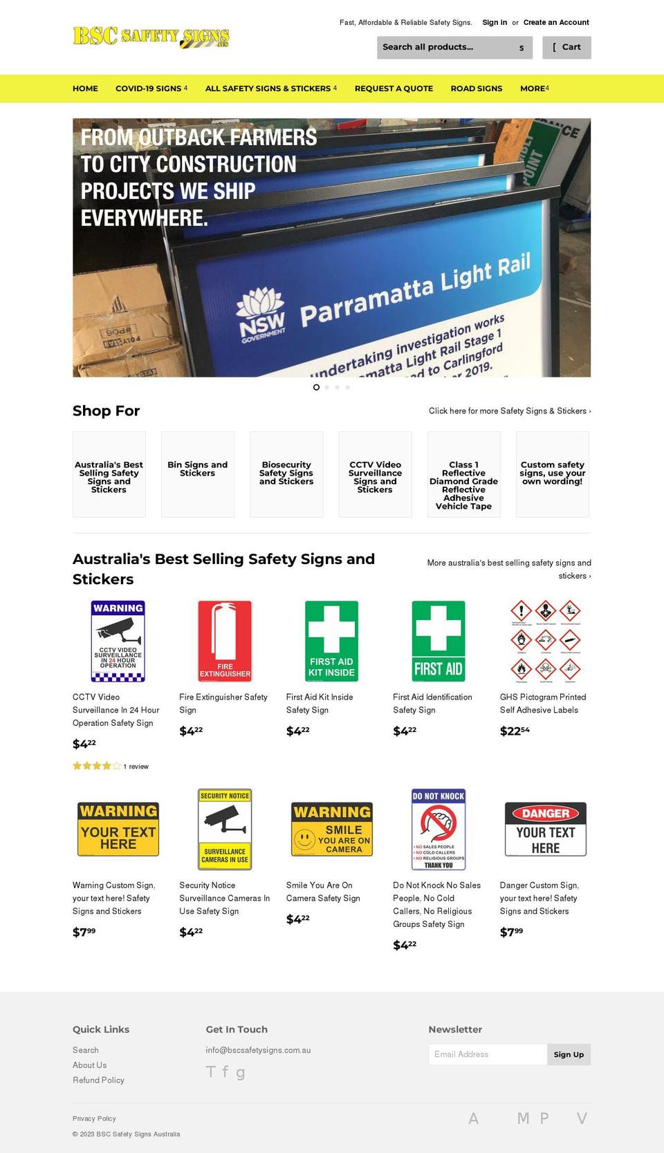 bscsafetysigns.com.au shopify website screenshot