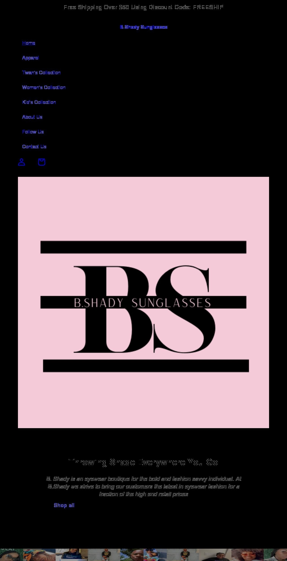 bshadysunglasses.com — Shopify storefront screenshot