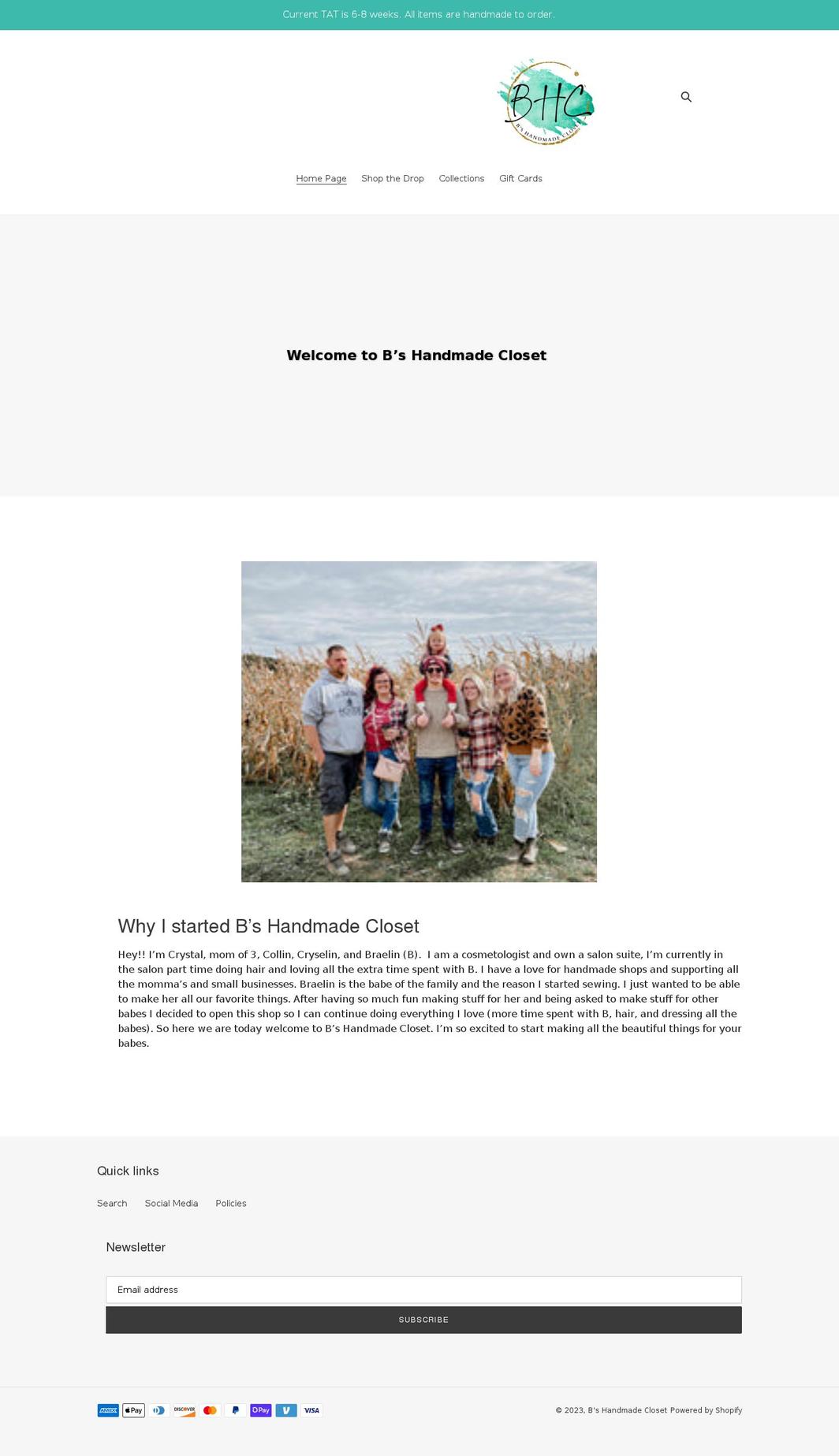 bshandmadecloset.com shopify website screenshot