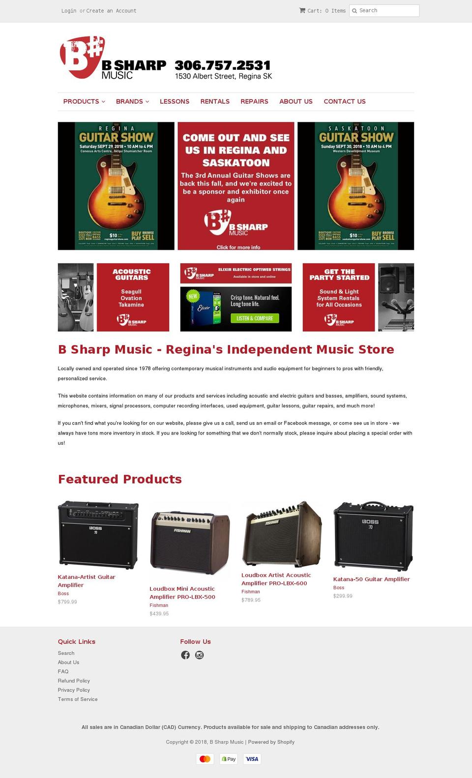 bsharpmusic.ca shopify website screenshot