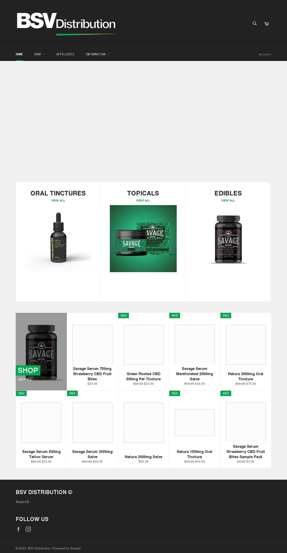 bsvdistribution.com shopify website screenshot