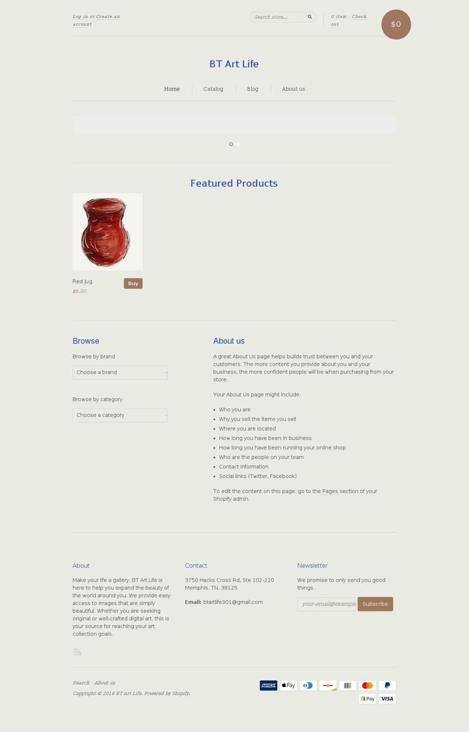 btartlife.com shopify website screenshot