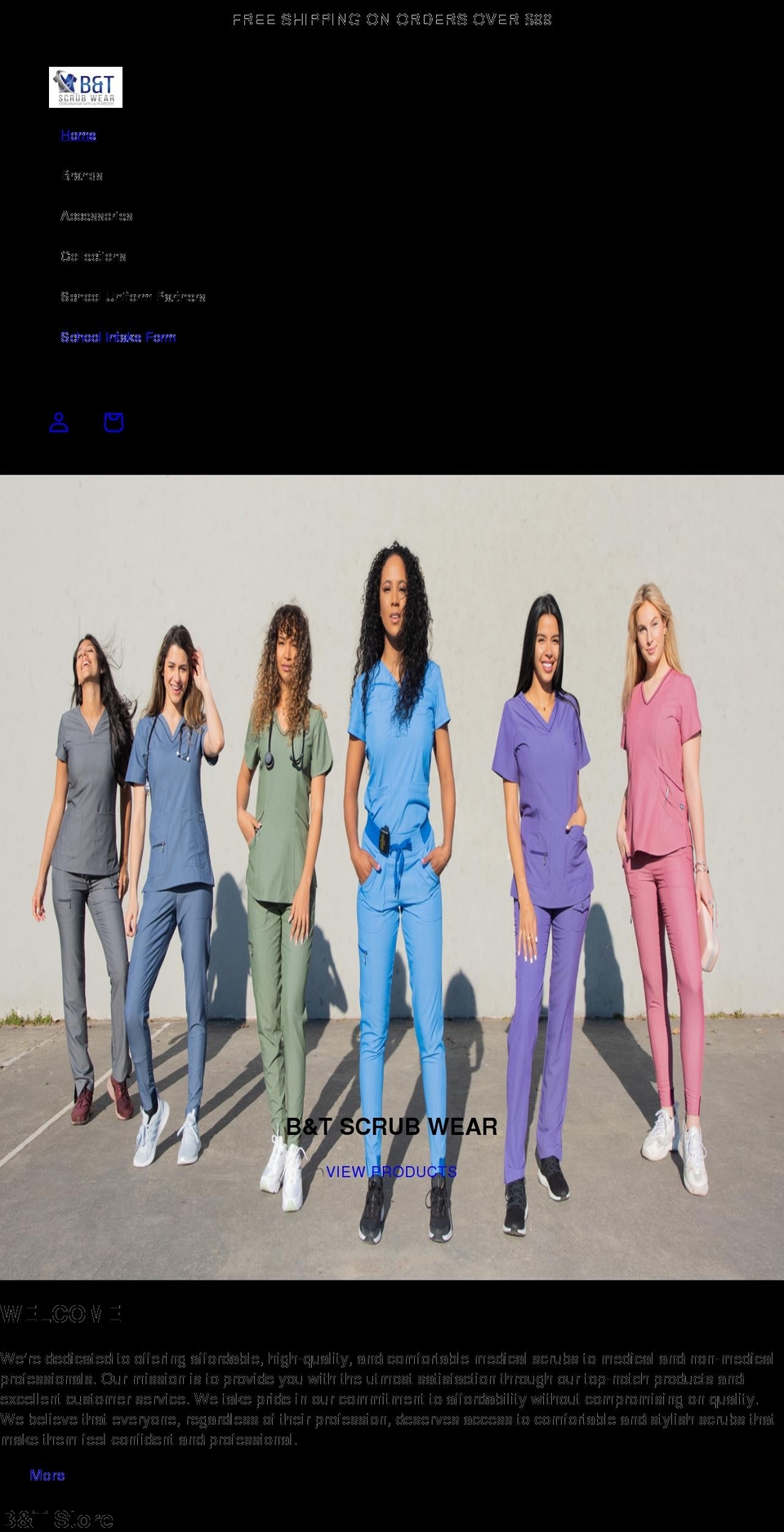 btscrubwear.com shopify website screenshot