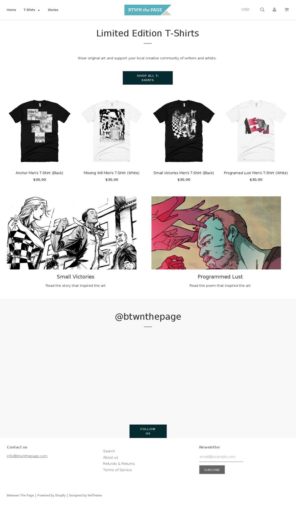 btwnthepage.com — Shopify storefront screenshot