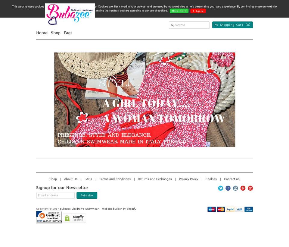 bubazee-children-swimwear.com shopify website screenshot