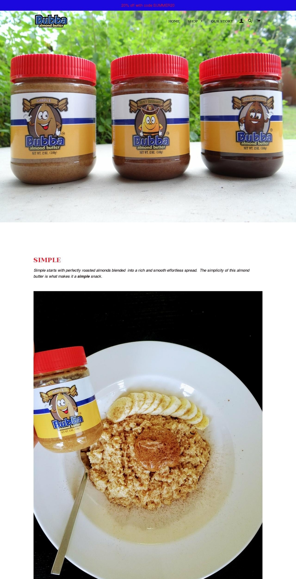 bubbaalmondbutter.com — Shopify storefront screenshot