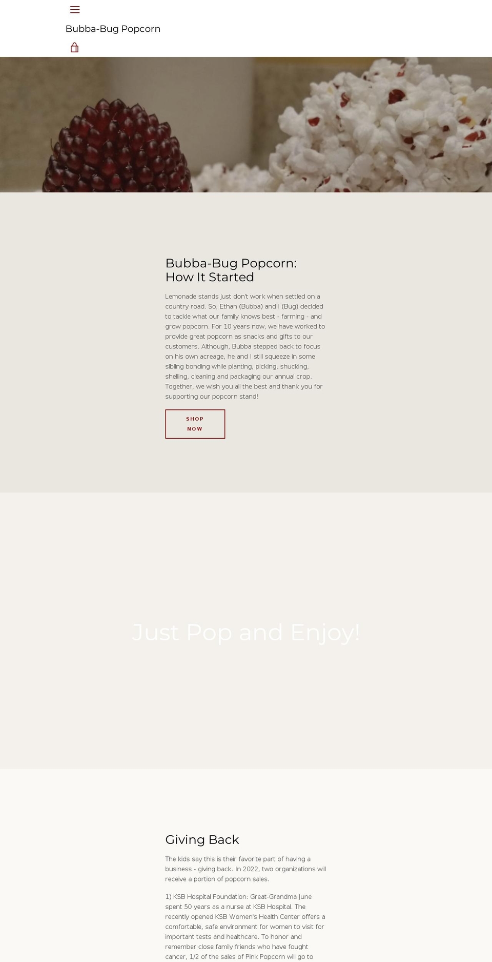 bubbabugpopcorn.com — Shopify storefront screenshot