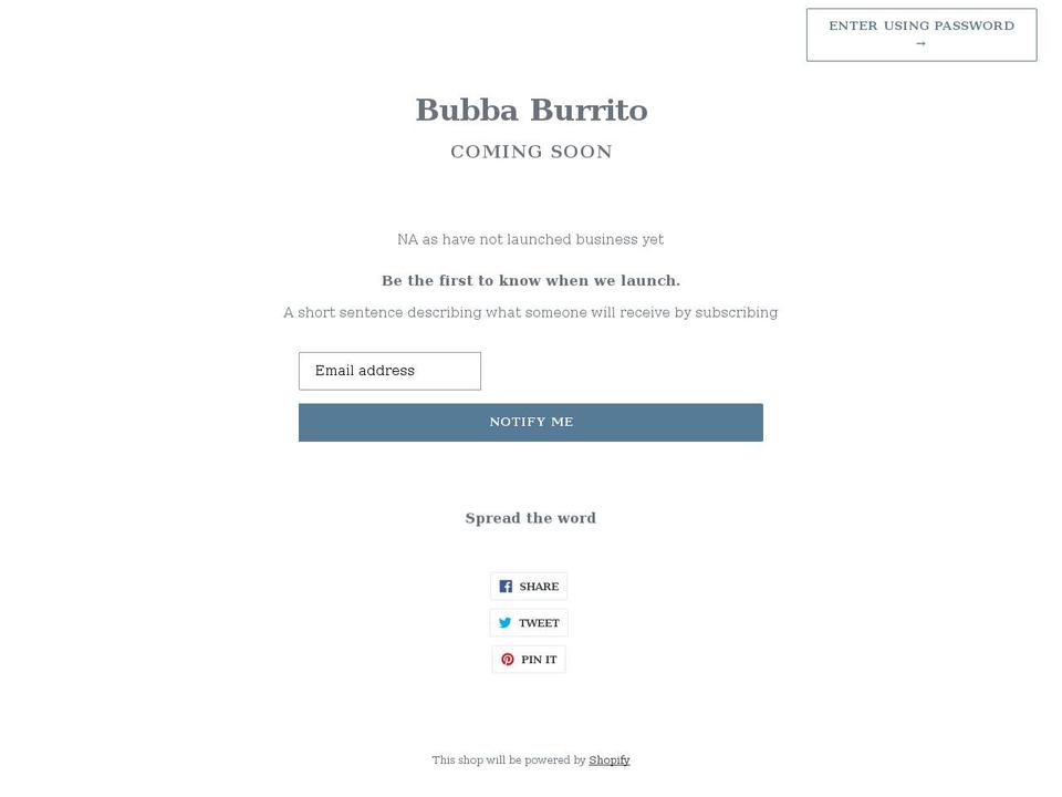 bubbaburrito.com shopify website screenshot