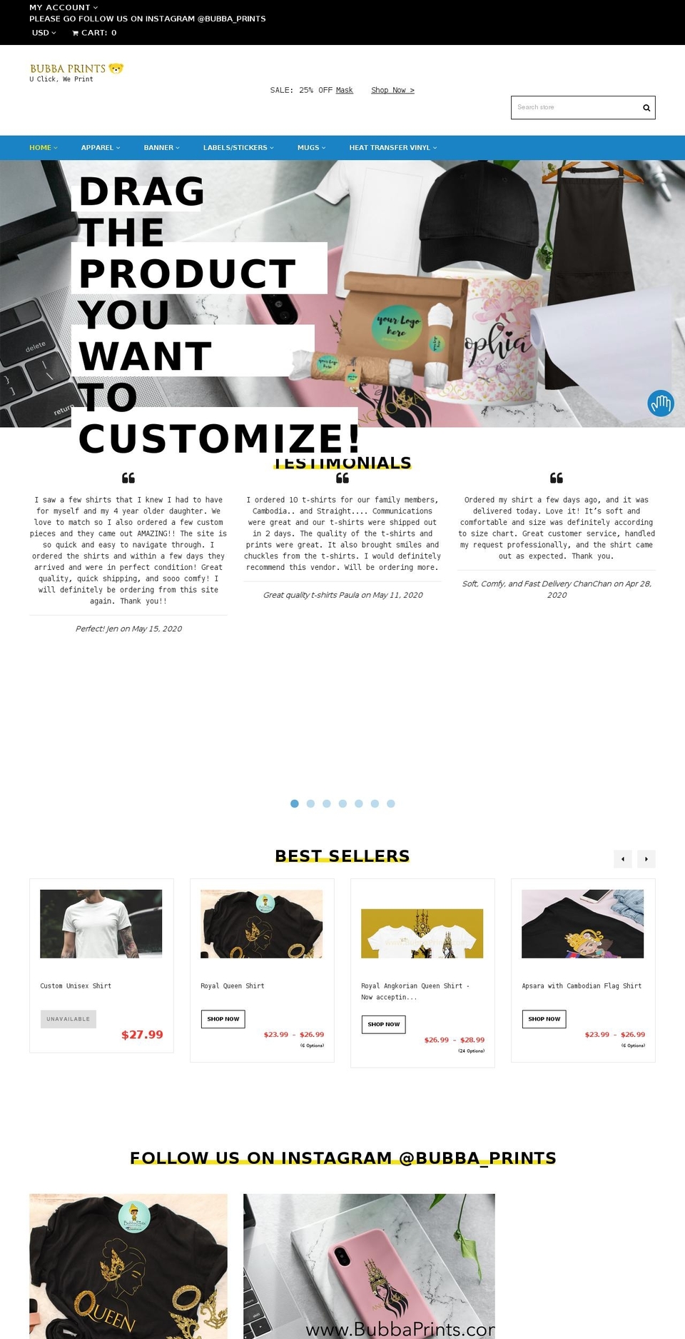bubbaprints.com shopify website screenshot