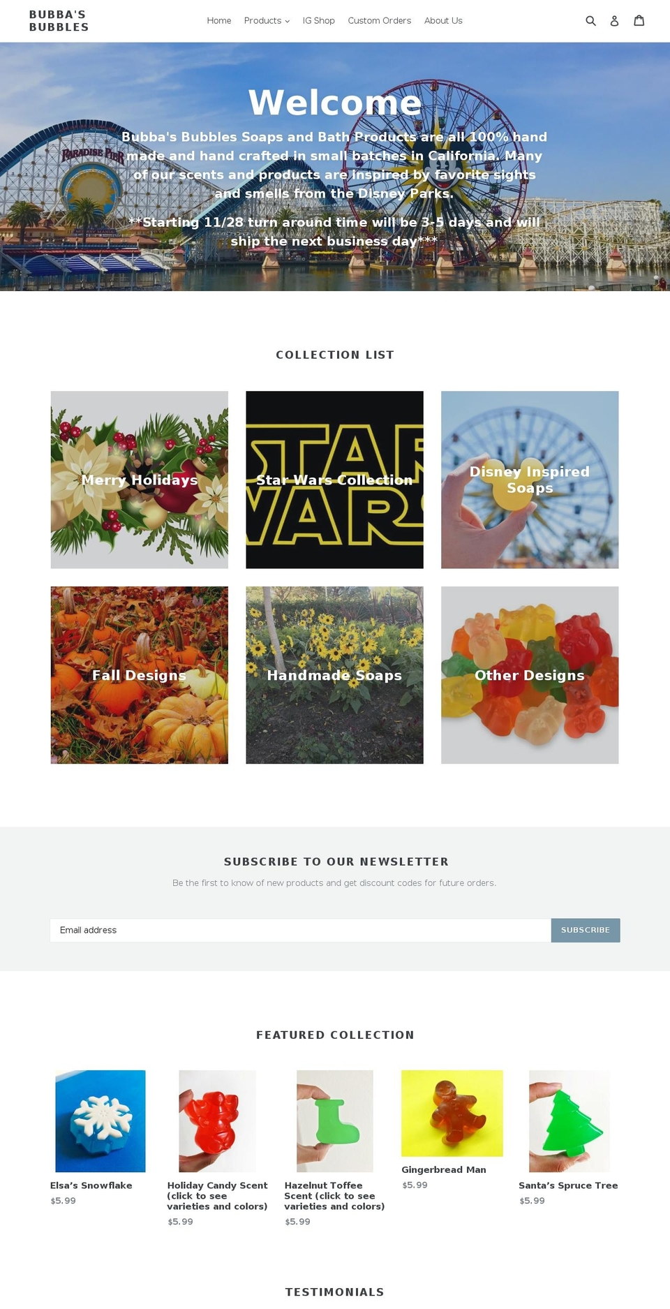 bubbasbubblesca.com — Shopify storefront screenshot