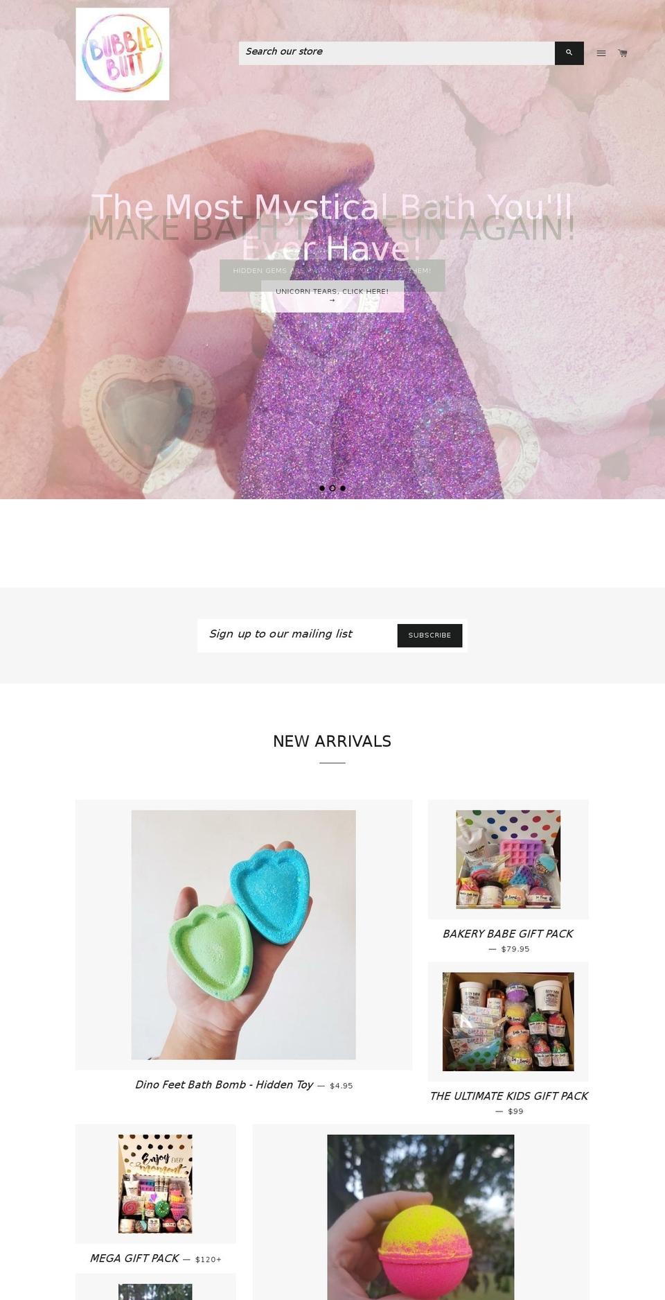 bubblebuttbathproducts.com shopify website screenshot