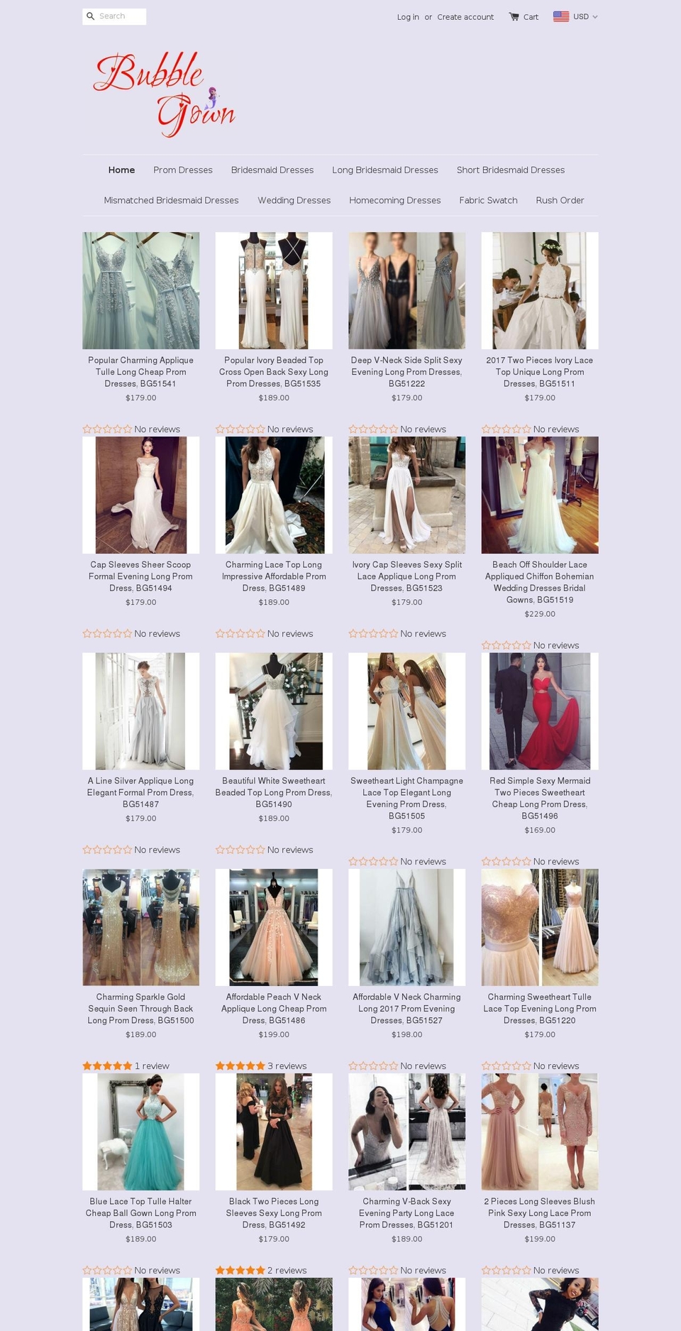 bubblegown.com shopify website screenshot