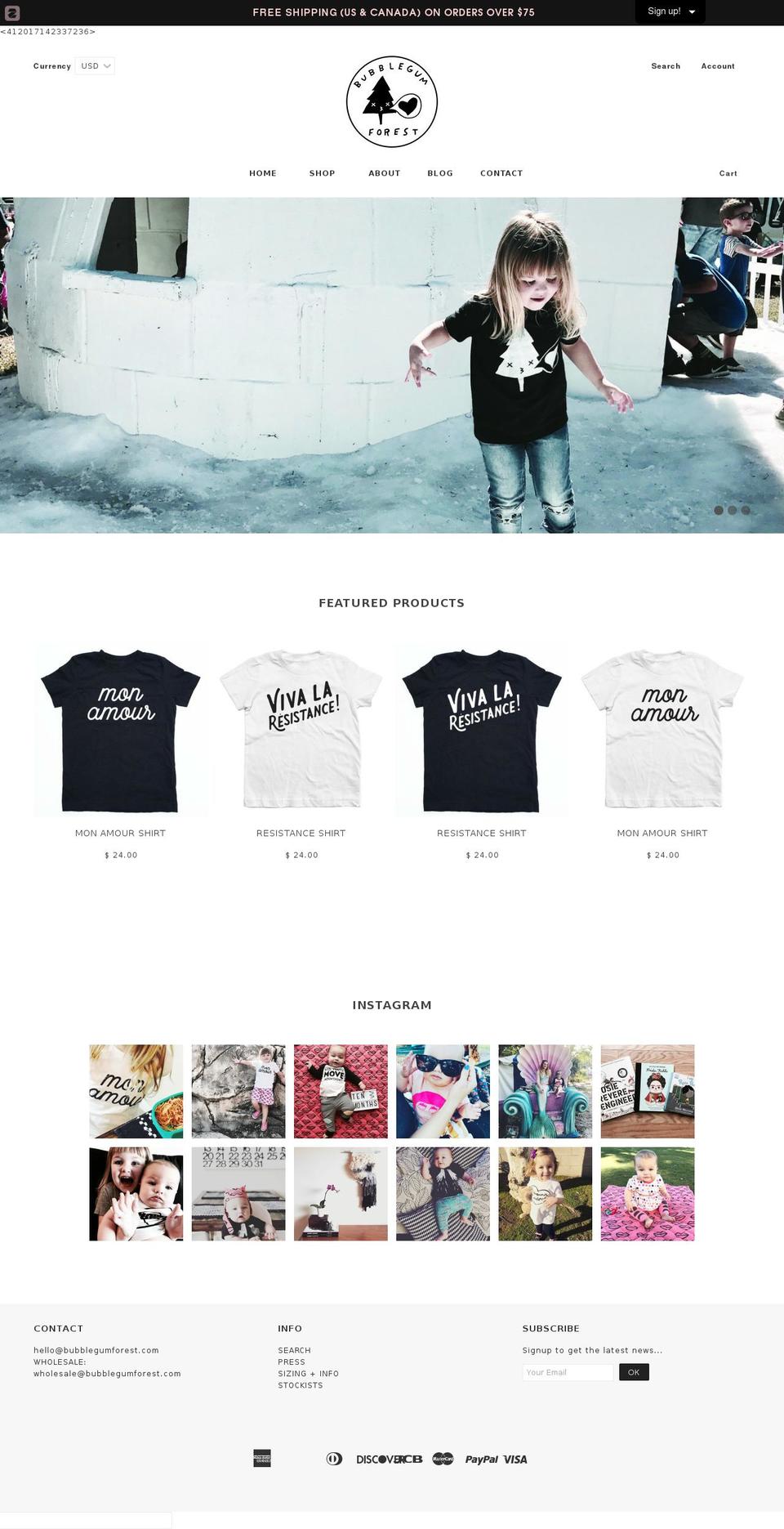 bubblegumforest.com shopify website screenshot