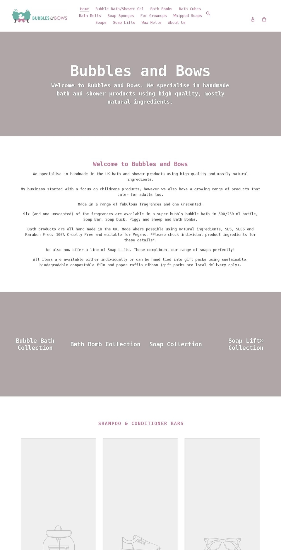 bubblesandbows.uk shopify website screenshot