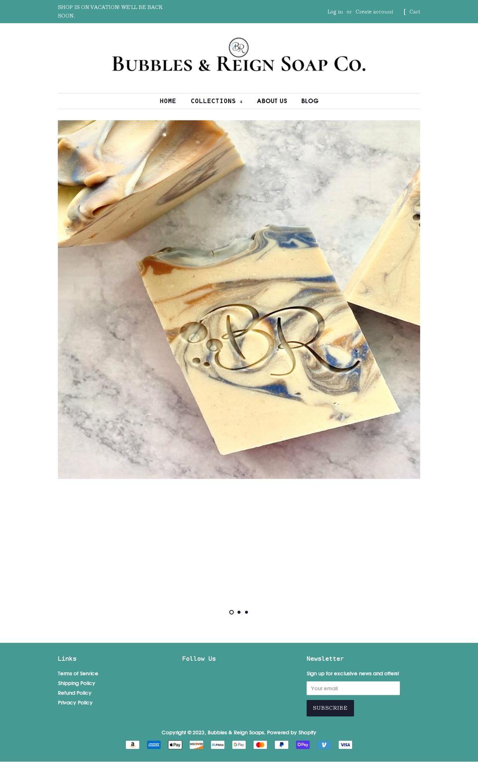 bubblesandreign.com shopify website screenshot