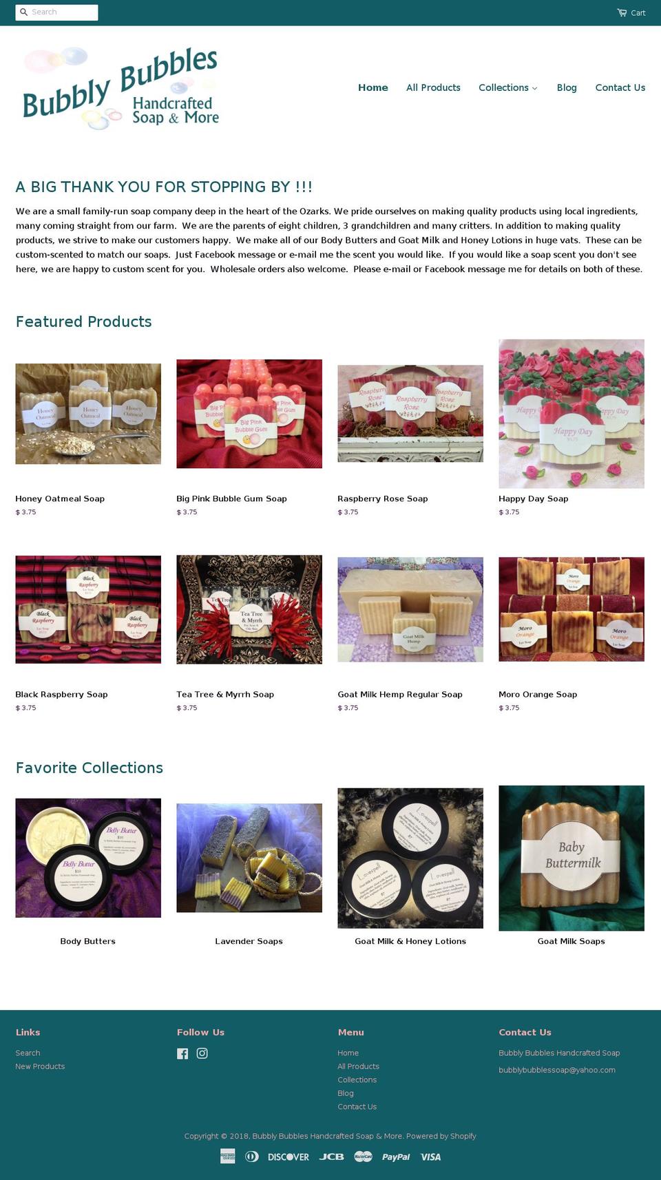 bubblybubblessoap.com — Shopify storefront screenshot